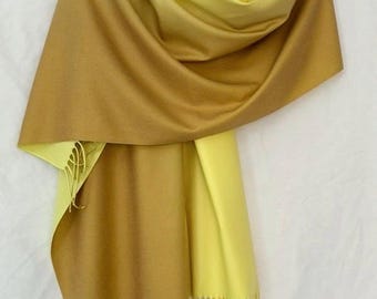 Yellow Wool Scarf, Large Two Side Shawl, Warm Pashmina, Wrap, Accessories
