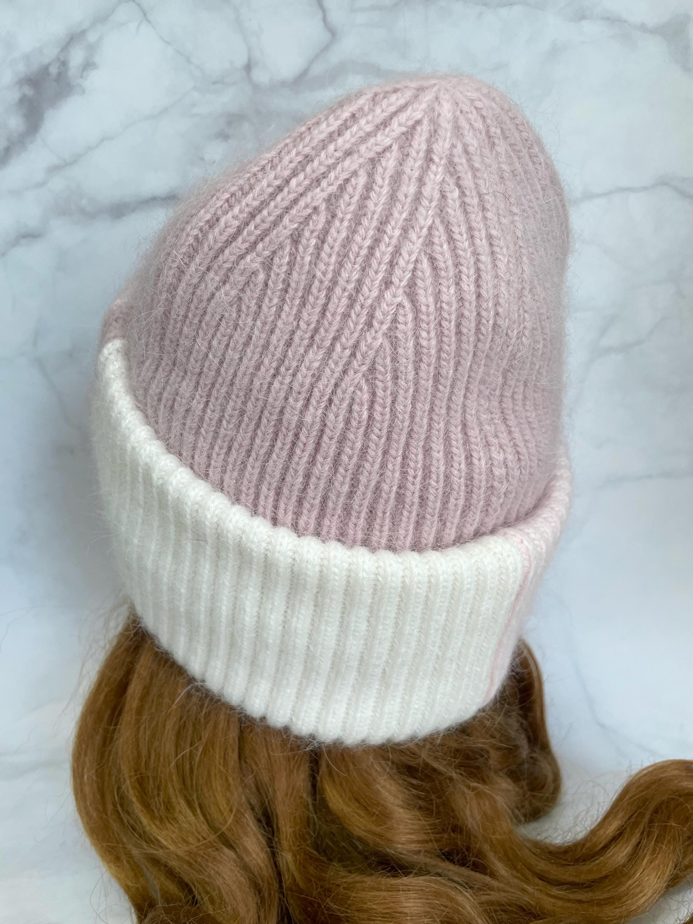 Women\'s Winter Knit Beret Hat Rabbit Hair French Warm Casual Beanie Hat Pink Rabbit Wool Knit Hat, Light Pink Warm Winter Beanie, Beret  main image 3