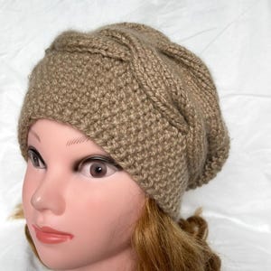 Hand Knit Wool Beanie: Warm Beige Winter Hat