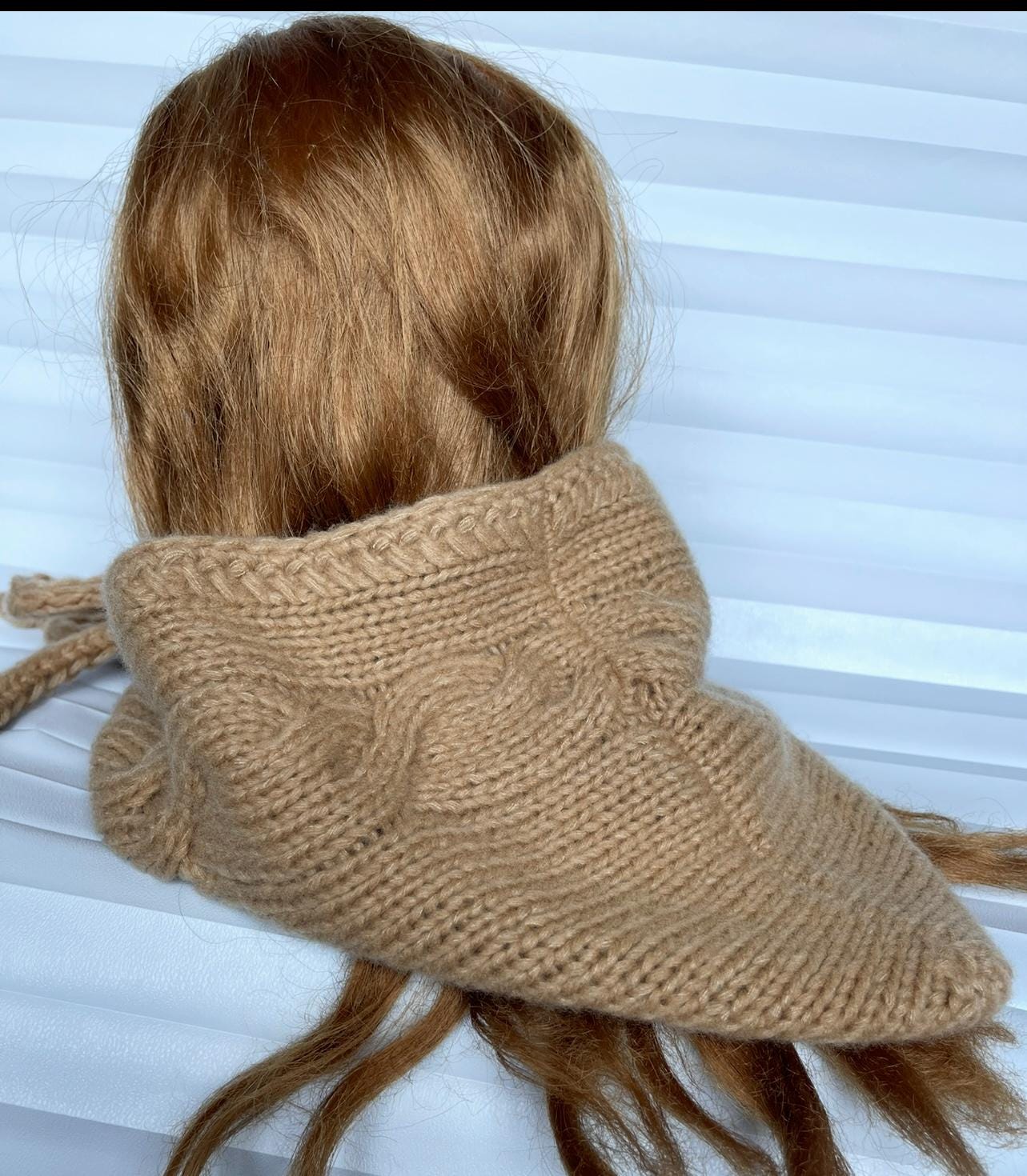 Hood Hat Women Beanie Hand Knit 100% Wool Beige Winter Snood Beret Gift NEW Hat, Hand Knit Wool Hooded Scarf, Ivory Winter Snood - Etsy main image 4