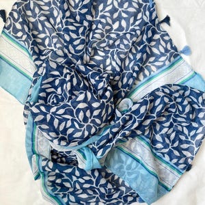 Blue White Cotton Scarf, Large Summer Shawl, Soft Wrap, Accessories