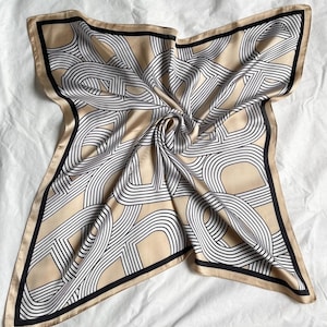 Silk Scarf, Neck Beige Scarf, Headwraps, Bandana, Square Scarf, Scarf, Summer Shawl, Soft Wrap, Women&#39;s Accessories, Gift