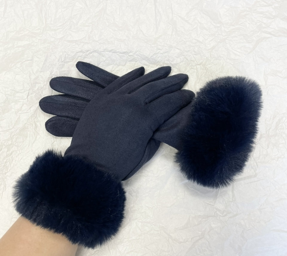 Gloves, Ladies Gloves, Navy Blue Gloves, Smart Touch Gloves, Faux Fur Cuff Gloves, Winter Accessories, Gift