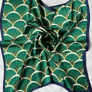 Green Silk Scarf, Square Neck Scarf, HeadWrap, Accessories