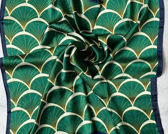 Green Silk Scarf, Square Neck Scarf, HeadWrap, Accessories