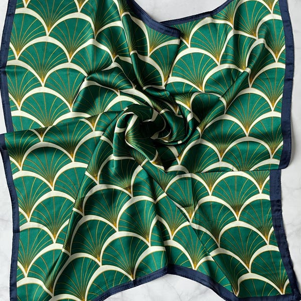 Green Silk Scarf, Square Neck Scarf, HeadWrap, Accessories