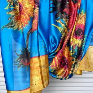 Blue Yellow Silk Scarf, Large Summer Shawl, Soft Wrap, Women&#39;s Accessories, Gift