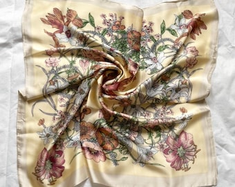 Silk Square Neck Scarf, Yellow Pink Green HeadWrap,  Bandana, Accessories