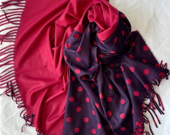 Wollschal, Rot Blau Großer Schal, Winter Schal, Accessoires