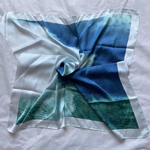 Blue Silk Blend Scarf: Square Bandana Headwrap, Summer Shawl