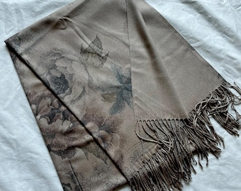 Brown Wool Scarf,  Large Shawl, Soft Warm Pashmina, Accessories