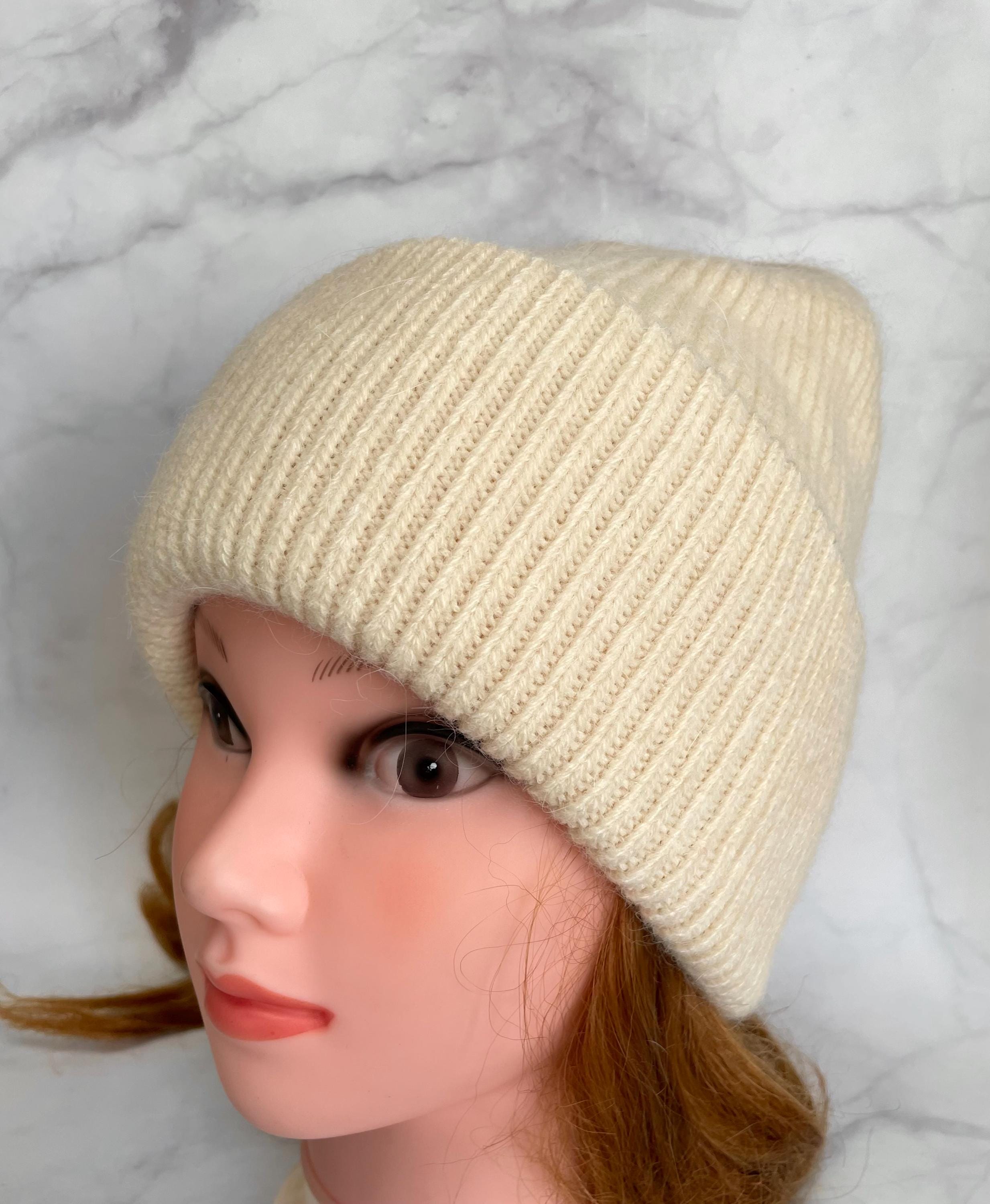 Rabbit Wool Knit Hat, Cream Winter Beanie, Warm Beret  display picture 2