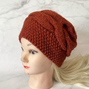 Hand Knit Alpaca Beanie: Dark Orange Winter Hat