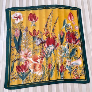 Silk Scarf, Neck Yellow Scarf, Headwraps, Bandana, Square Scarf, Scarf, Summer Shawl, Soft Wrap, Women&#39;s Accessories, Gift