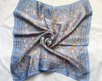 Blue Silk Neck Scarf, Square Bandana, HeadWrap, Accessories