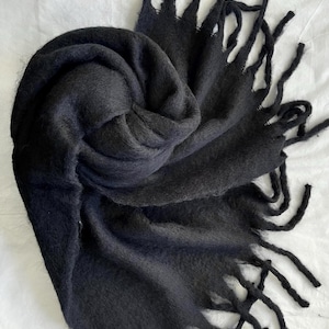 Scarf, Black Scarf, Large Scarf, Wool Shawl, Soft Wrap, Warm Pashmina, Plaid Scarf, Thick Blanket, Accessories, Gift