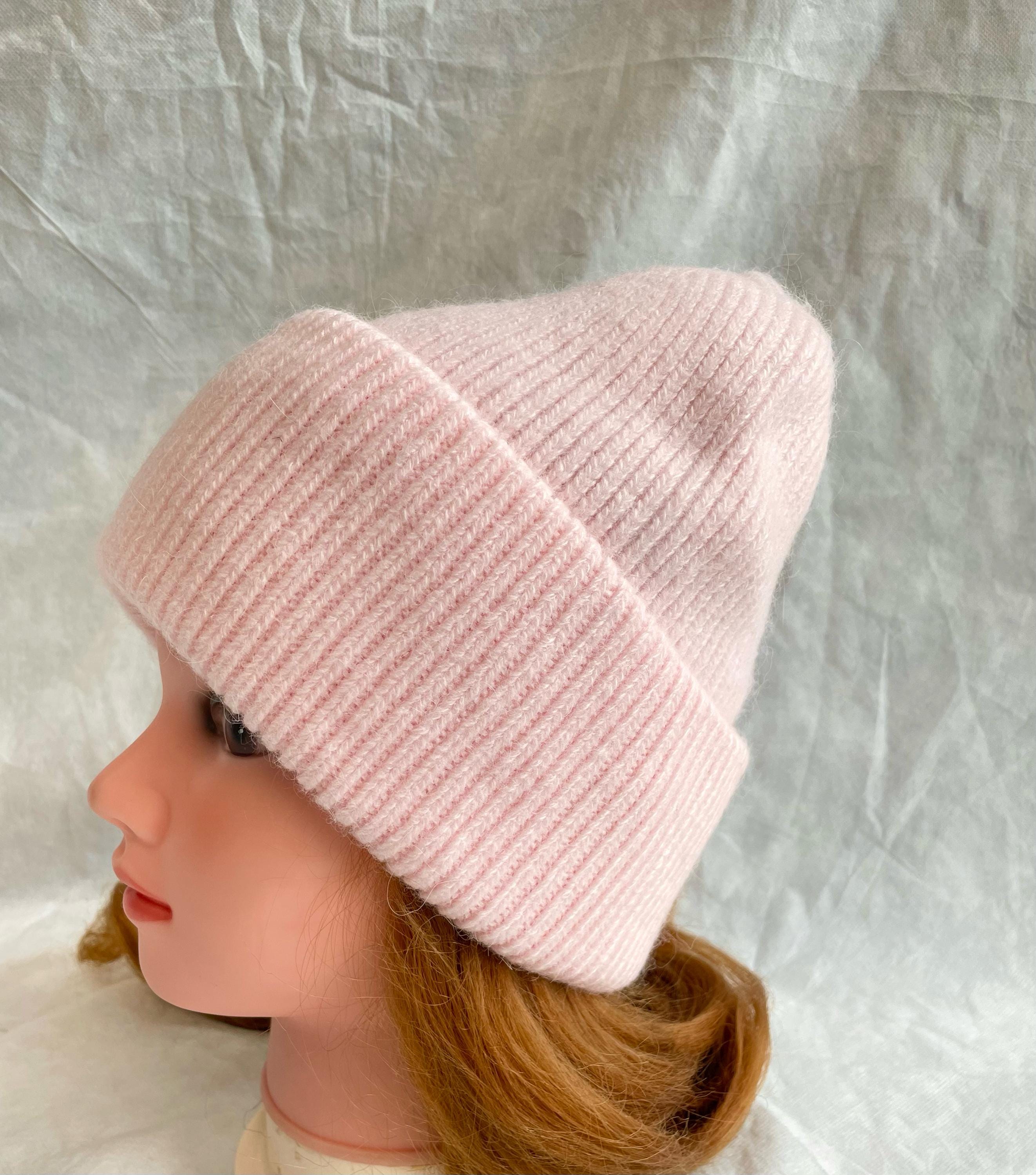 Women\'s Winter Knit Beret Hat Rabbit Hair French Warm Casual Beanie Hat Pink Rabbit Wool Knit Hat, Light Pink Warm Winter Beanie, Beret  main image 4