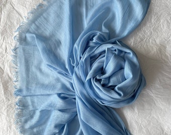 Blue Cotton Scarf, Large Summer Shawl, Pareo, Soft Wrap,  Accessories, Gift