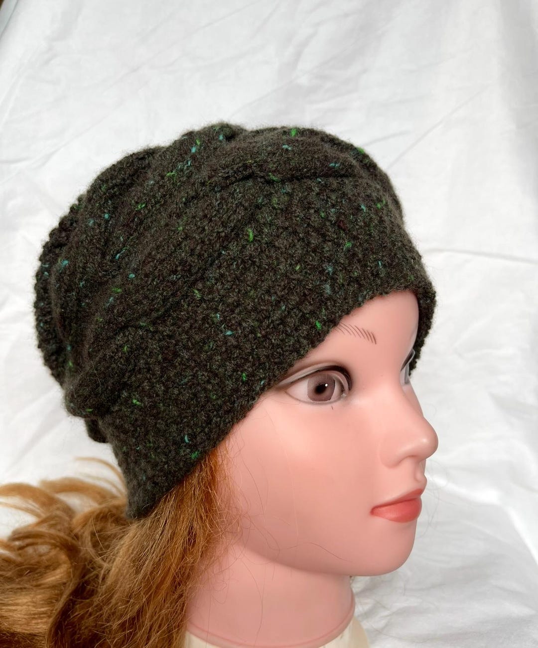 Dark Green Wool Hat, Hand Knit Winter Beanie, Warm Beret, Accessories ...