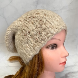 Light Beige Hat, Knit Wool Beanie, Winter Hat, Warm Beret, Women Hat, Winter Accessories, Gift