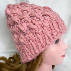 Hand Knit Wool Beanie: Pink Winter Hat