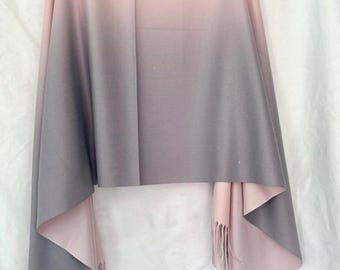 Pink Gray Wool Scarf, Large Shawl, Two Side Wrap, Warm Pashmina, Winter Accessories