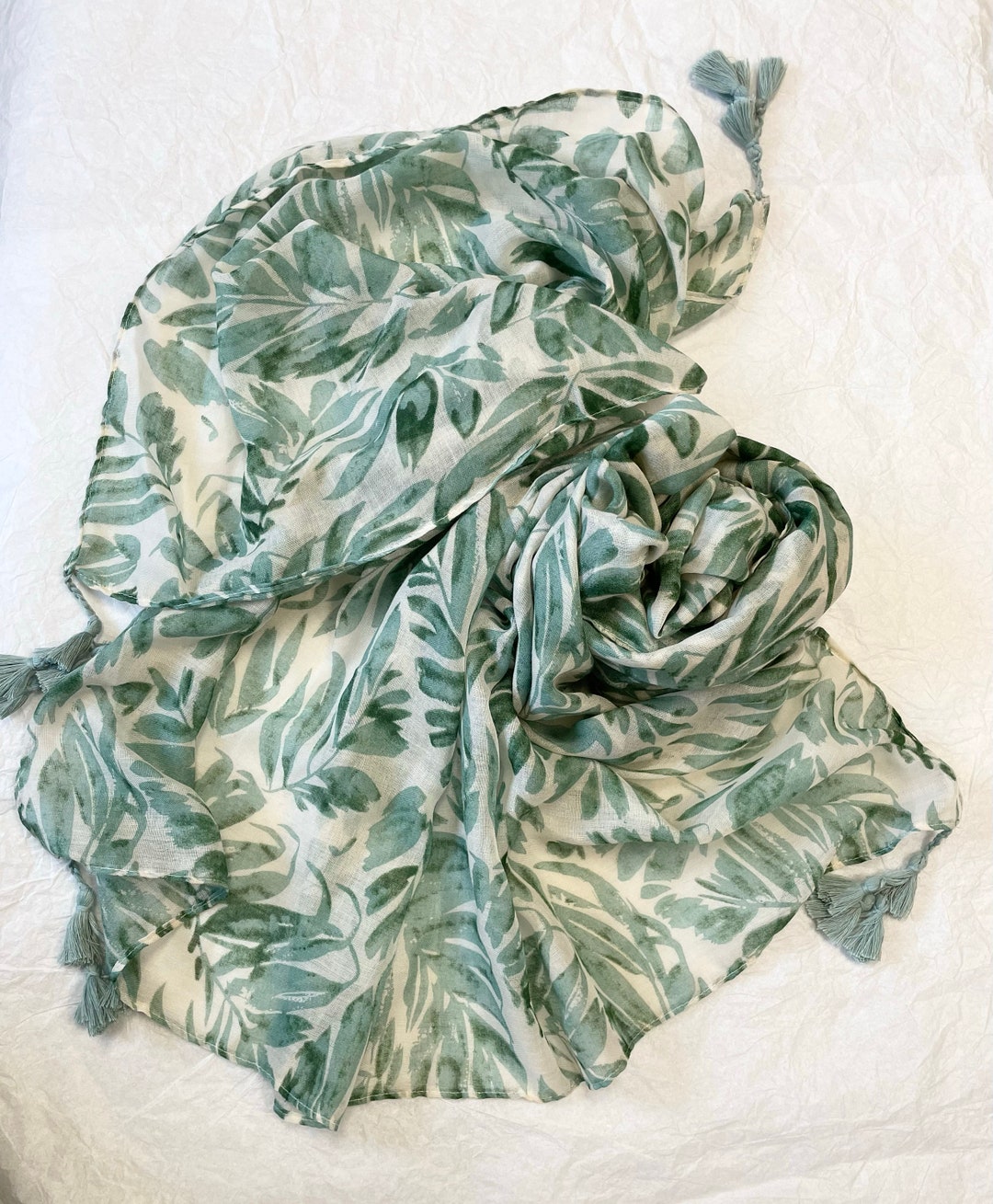 White Green Cotton Scarf, Summer Shawl, Soft Wrap, Accessories - Etsy