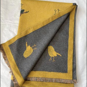 Wollen sjaal, grote geelgrijze sjaal, pashmina, zachte omslagdoek, winteraccessoires
