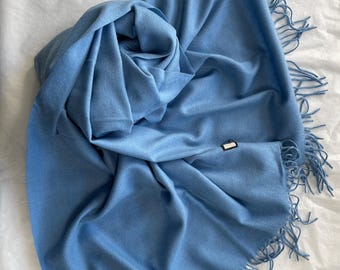 Blue Scarf, Large Wool Shawl, Soft Wrap, Warm Pashmina, Winter Accessories, Gift