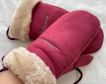 Dark Red Faux Fur Mittens: Women's Winter Gloves