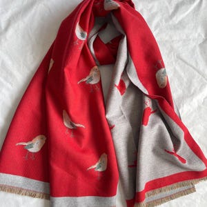 Scarf, Large Scarf, Red / Gray Scarf, Wool Shawl, Two Side Soft Wrap, Warm Pashmina, Winter Accessories, Gift