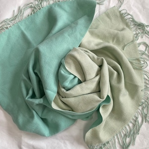 Écharpe, grande écharpe, écharpe bleue/beige, châle en laine recto-verso, couverture douce, pashmina chaud, accessoires d&#39;hiver, cadeau