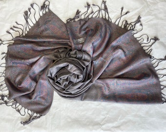 Gray Scarf, Large Scarf, Wool Shawl, Soft Silky Wrap, Warm Pashmina, Winter Accessories, Gift