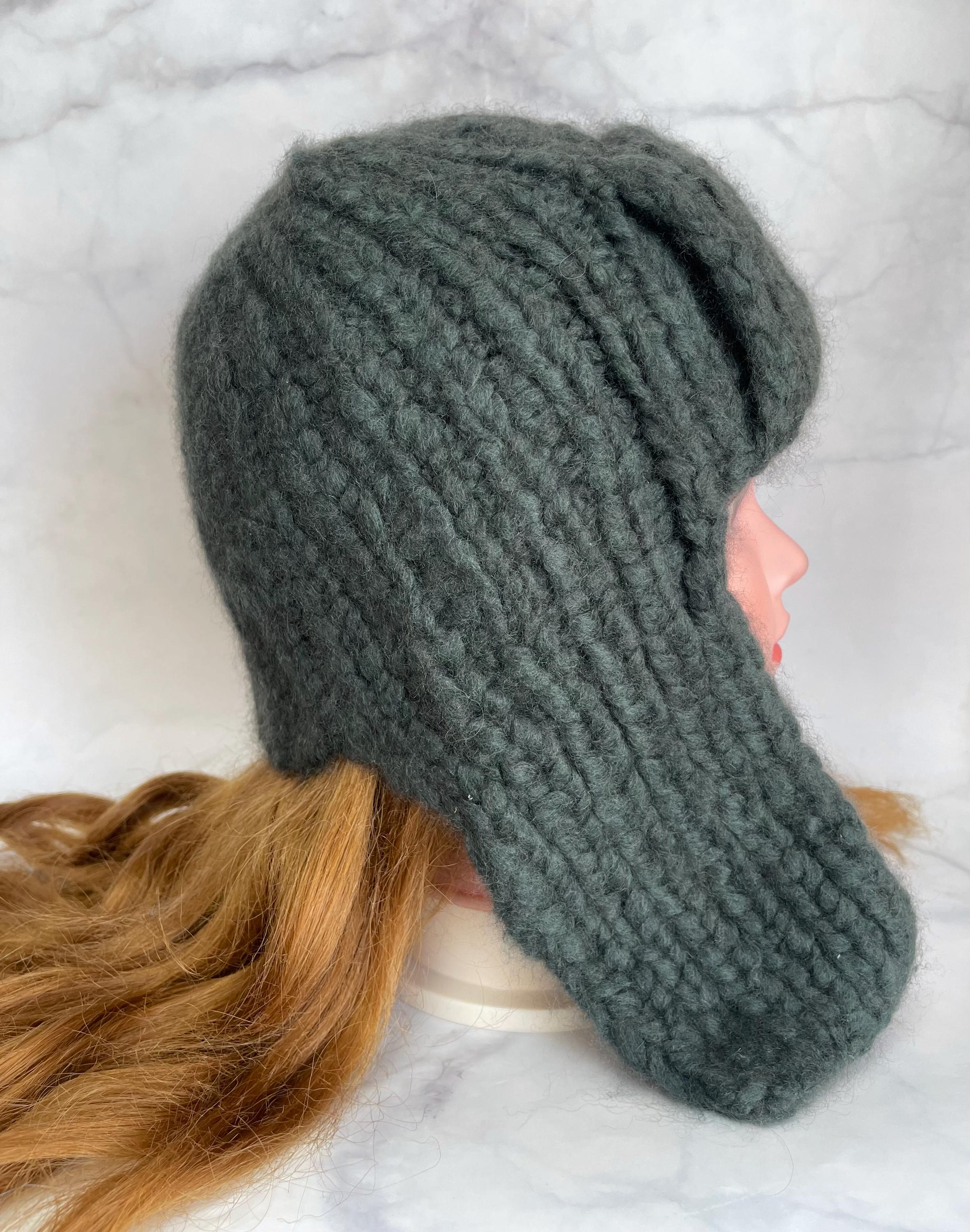 Stylish Wool Knit Ear Flap Hat in Cream and Green What is a good knitting pattern for a boys hat with ear  main image 3