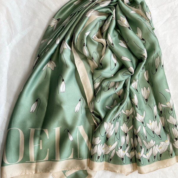 Green Scarf, Large Scarf, Silk Scarf, Summer Shawl, Soft Wrap, Women's Accessories, Gift