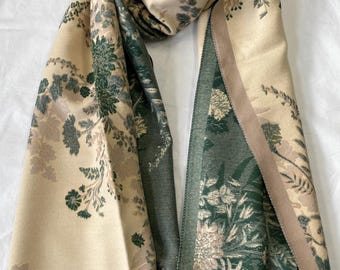 Wool Scarf, Beige & Green Shawl. Large Pashmina. Winter Wrap, Women's Accessories
