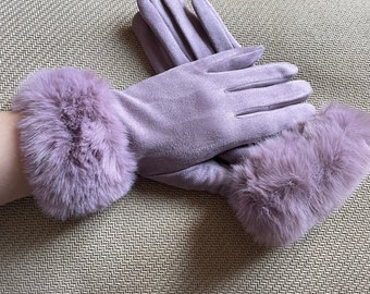 Gloves, Ladies Gloves, Purple Gloves, Smart Touch Gloves, Faux Fur Cuff Gloves, Winter Accessories, Gift