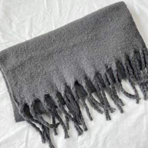 Scarf, Gray Large Scarf, Wool Shawl, Soft Wrap, Warm Pashmina, Plaid Scarf, Thick Blanket, Accessories, Gift