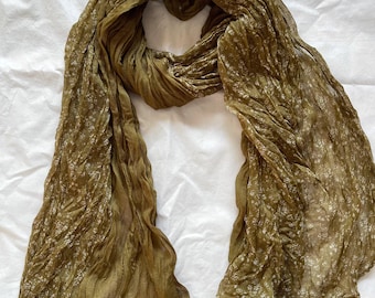 Wrinkle Cotton Scarf, Dark Green Summer Shawl, Soft Wrap, Accessories