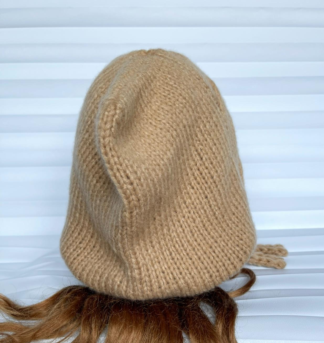 Wool Hooded Scarf, Beige Hat, Hand Knit Winter Snood  display picture 1