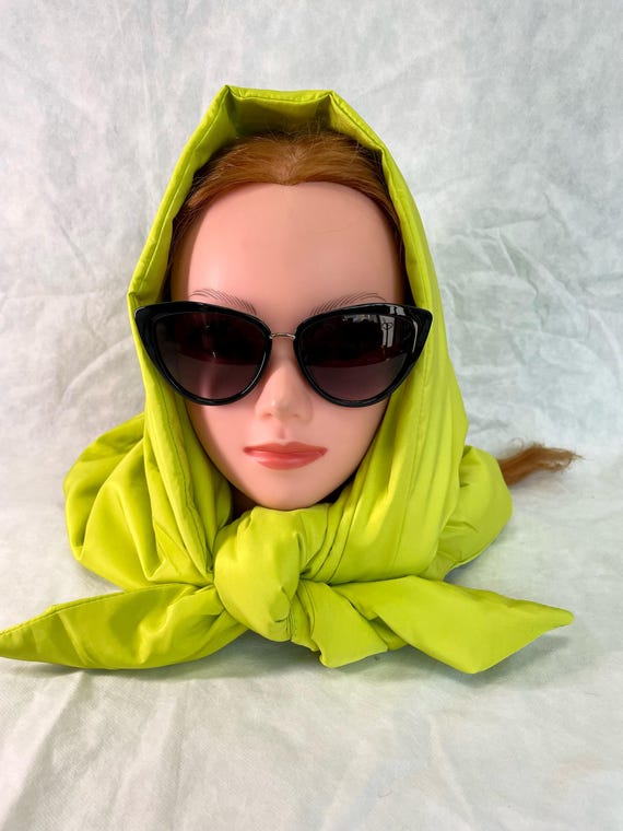 Neon Green Puffer Shawl, Quilted Babushka Style Scarf, Snood, Hat