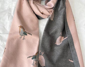 Pink / Gray Scarf, Wool Large  Shawl, Two Side Soft Wrap, Warm Pashmina, Winter Accessories
