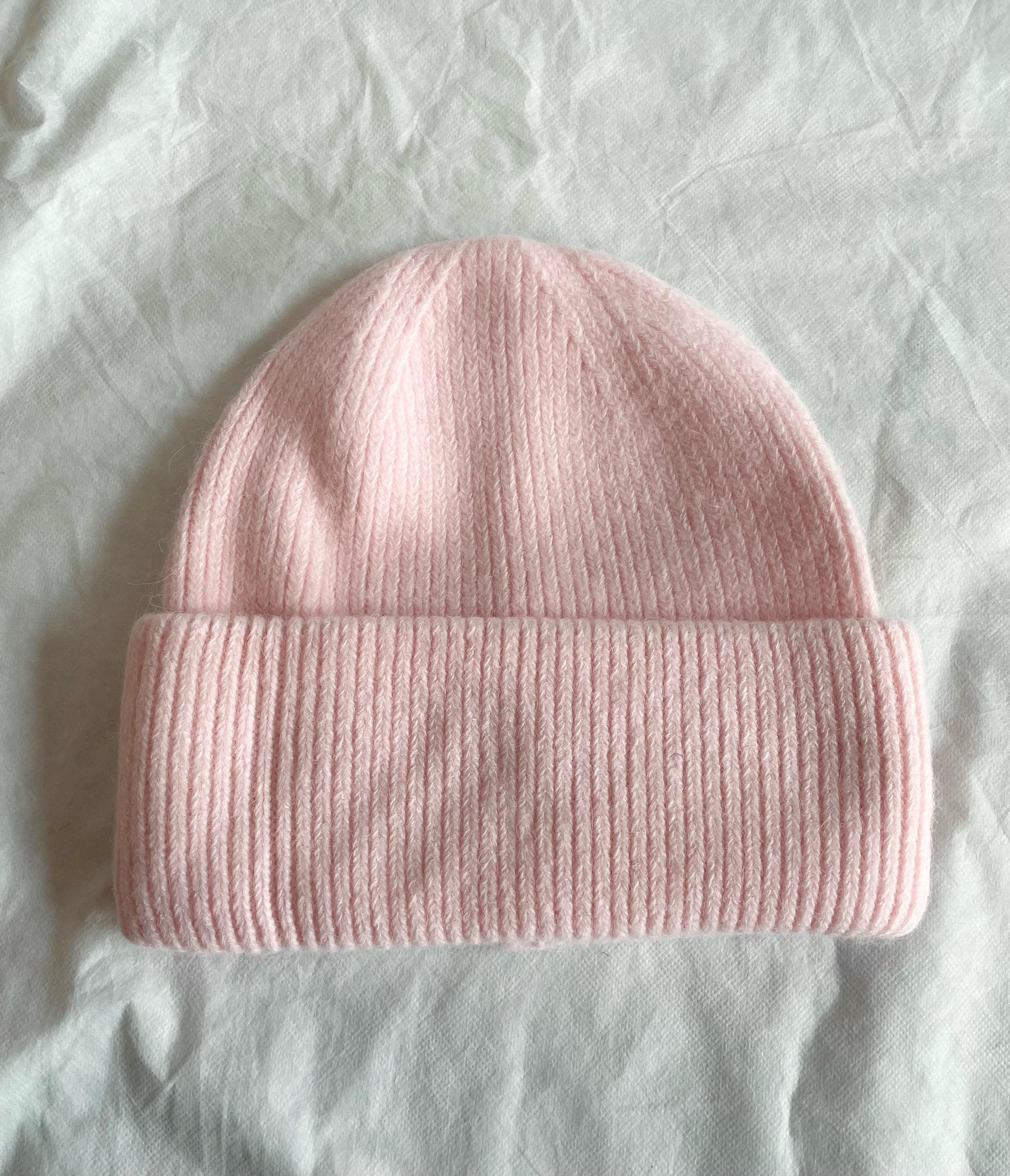 Rabbit Wool Knit Hat, Light Pink Warm Winter Beanie, Beret 