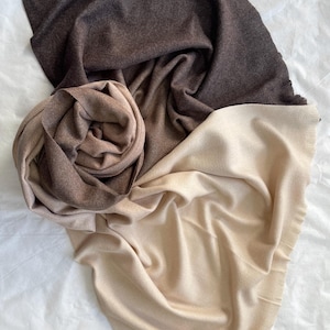 Beige Brown Scarf, Large Wool Shawl, Soft Wrap, Warm Pashmina, Winter Accessories, Gift