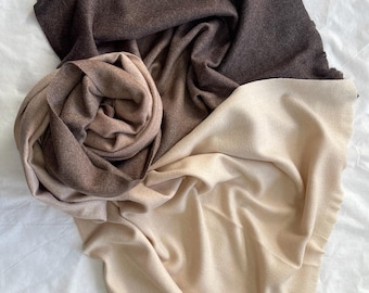 Bufanda beige y marrón, chal grande de lana, abrigo suave, pashmina cálida, accesorio de invierno, regalo