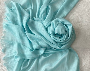 Light Blue Cotton Scarf,  Large Summer Shawl