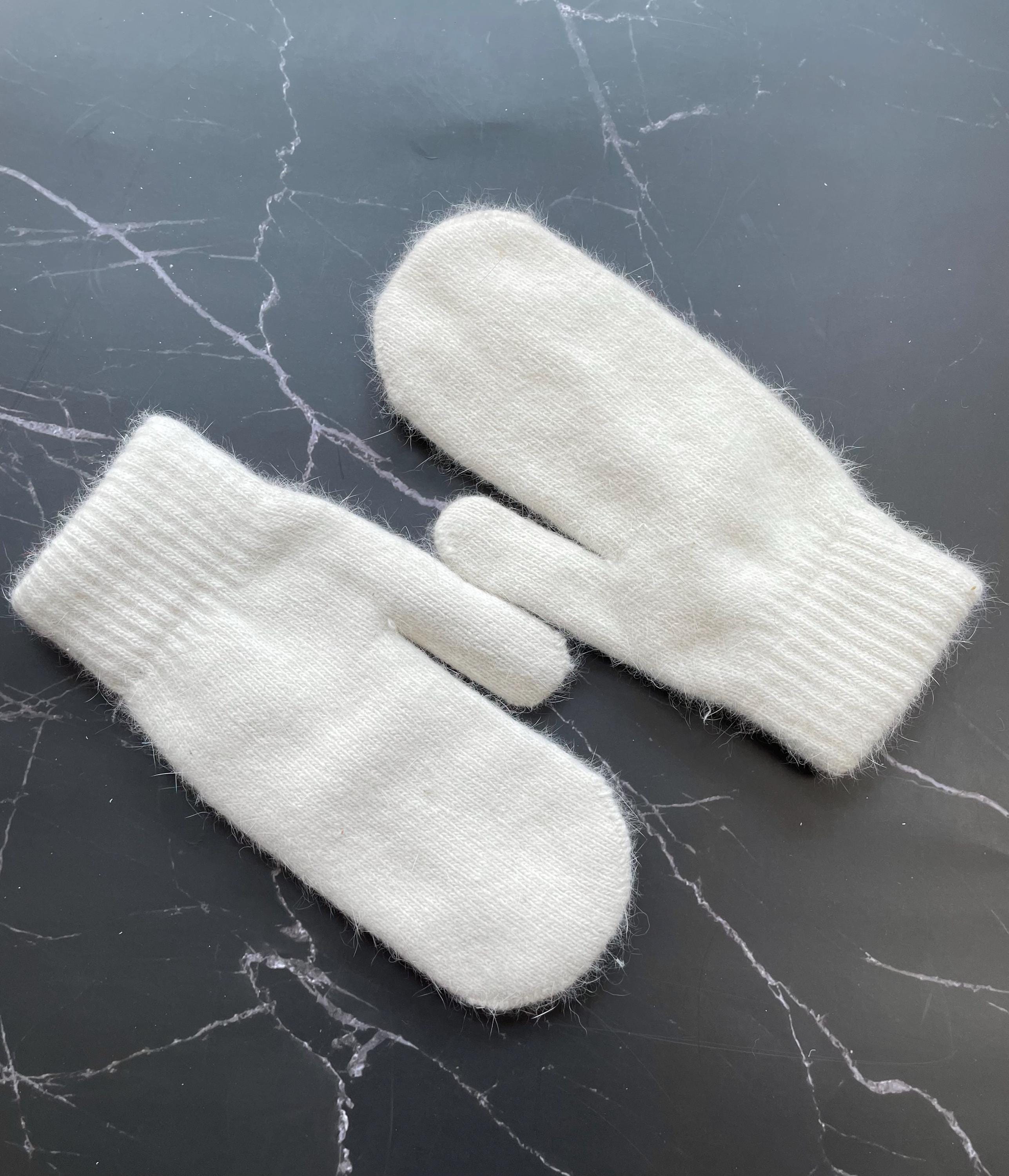 White Rabbit Yarn Mittens: Soft Winter Gloves. Winter Accessories