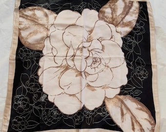 Black Cream Silk Scarf, Square Shawl, HeadWrap, Neck Scarf, Accessories