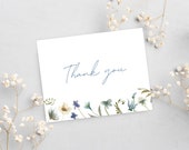 Editable Blue Wildflower Shower Thank You Card, Baby in Bloom Shower Invitation, Spring Flower Baby Shower, Baby Boy Blue Floral, BIB222