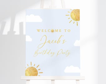 Our Sunshine is One 1st Editable Birthday Party Welcome Sign, You Are My Sunshine Birthday Poster, Yellow Sun Party Decor SSO1